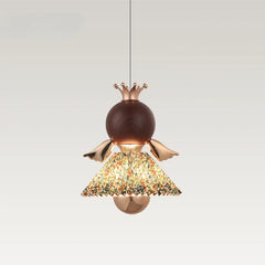 French Retro Floral Pendant Light Luxury Nordic Design Walnut Wood Gril Bedroom Hanging Light for Hallway Bedroom Home Decor