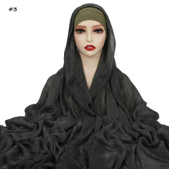 Ramadan Crinkle Rayon Hijabs with Cap Muslim Hijabs for Women Shawls Solid Instant Headscarf Wraps Stripe Islamic Turban Foulard