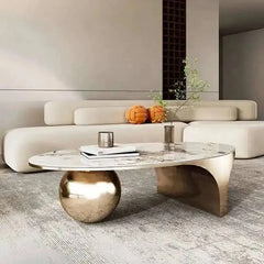 Nordic Oval Coffee Table Marble Top Luxury Design Metal Frame Legs Coffee Cabinet Living Room Floor Mueble Living Room Furniture