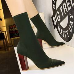 New Socks Boots Fashion Simple For Women Black Pointed Toe Elastic Heels Autumn Winter Slimming Thick Heel Ankle Boots Shoes