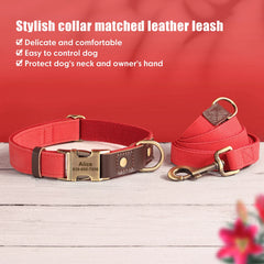 Personalized Dog Collar Leash PU Leather Dog Collars With Walking Lead Rope Free Custom Pet ID for Small Large Dogs Pug Pet Shop