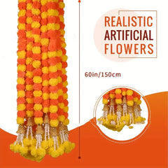 Long Strands Artificial Marigold Garland Pooja Diwali Fiesta Indian Décor Pooja Marigold Flowers Pooja Wedding Events Decor