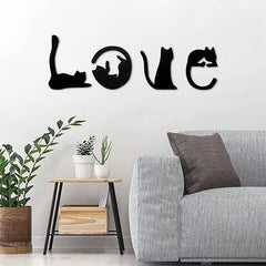Black Cat Wooden Wall Art – Love-Themed Home Decor for Cat Lovers