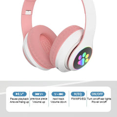 Flash Lamp Cute Cat Ears Headphone Bluetooth5.0 Stereo With Mic Support TF Card Wireless Kids Girl Earphone Birthday Gift