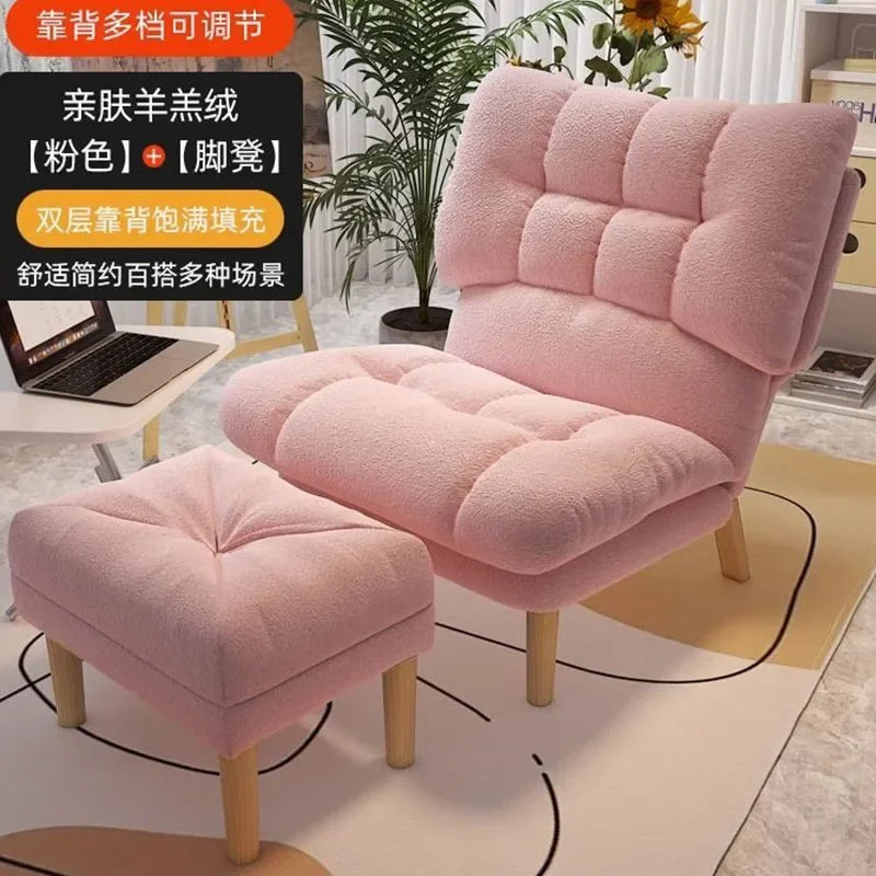 Armless Lazy Chair with Ottoman Recliner Single Corner Sofa Chair Upholstered Comfy Lounge Leisure Reading Accent Chair for Living Room Furniture