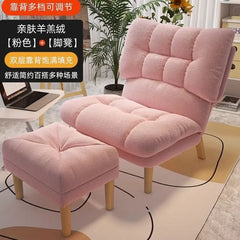 Armless Lazy Chair with Ottoman Recliner Single Corner Sofa Chair Upholstered Comfy Lounge Leisure Reading Accent Chair for Living Room Furniture