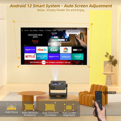 XBJ Smart Touch Screen Portable Projector Support 4K Wifi 6 Bluetooth Auto Focus Compatible with phone/ TVStick/pc/IndoorOutdoor