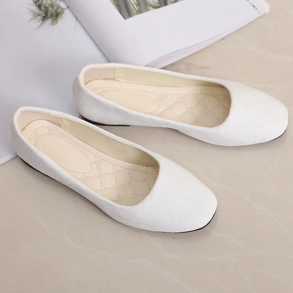 Women Suede Loafers Flat Heel Shallow Female Shoes Spring Summer Square Toe Basic Concise Women Pumps Size 36-43 Flat Shoes