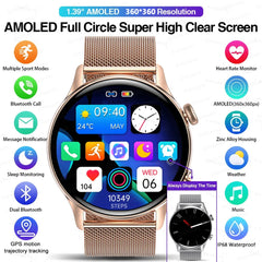 2026 New Smartwatch Women AMOLED HD Screen Always On Display Bluetooth Call IP68 Waterproof GPS Smart Men Watch For Android ios