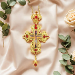 HTISOK Orthodox Cross Pendant Jesus Pendant Zinc Alloy Cross Necklace Gift for Priests with Gift Box Baptism Worship Blessing