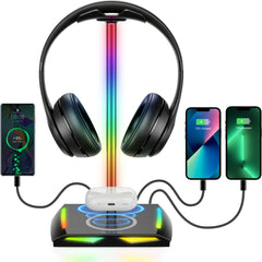 New Bee Z8 RGB Headphones Stand Holder Desk Gaming Headset with 2 USB Ports Cool Display Holder Non-Slip Rubber Base for Gamer