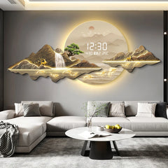 New Chinese style living room decoration painting 2025LED light clock wall mounted digital display electronic clock painting
