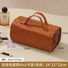 Foldable Leather Travel Cosmetic Bag Large Capacity Portable Women Makeup Case Waterproof Toiletry Makeup Organizer Storage Bag