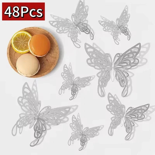 48 Pcs Butterfly for Gift Packing Decorative 3d Butterflies Decor Flower Art Arrangement Wall Paper Ornament DIY Wrapping