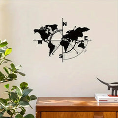CIFbuy Wrought Iron World Map Wall Art Metal Compass Home Décor Durable Modern Classic Interior Hanging Decor