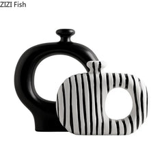 Zebra Stripes Ceramic Vase Artificial Flower Decorative Flowers Pots Desk Decoration Modern Floral Vases Room Aesthetic Decor