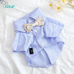 Pet Dog Clothes Bowknot Striped Shirts Thin Summer Blue Fashion Chihuahua Stripe Shirt for Small Pet Shop Pet Clothing