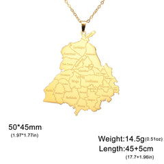 Punjab Map Pendant Stainless Steel Necklace for Men And Women Fashion National Map Travel Souvenir Gift Jewelry Gift