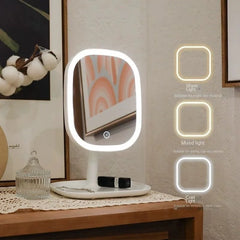 2025 Touch Control Makeup Mirror 3 Colors Dimmable Lights with Rechargeable LED Vanity Mirror for Home Travel Portable Cosmetic