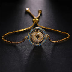 Juya 18K Real Gold Plated Adjustable Chains Multicolor Zirconia Hamsa Fatima Enamel Greek Evil Eye Charms Bracelets For Women