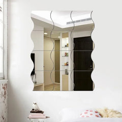 10 Pieces of Wave Combination Mirror Three-dimensional Wall Sticker 3D Mirror Mural Modern Artist Living Room Bedroom Home Decor Mirror Art