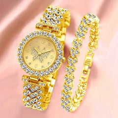 Luxury Women’s Diamond Steel Band Watch & Bracelet Set