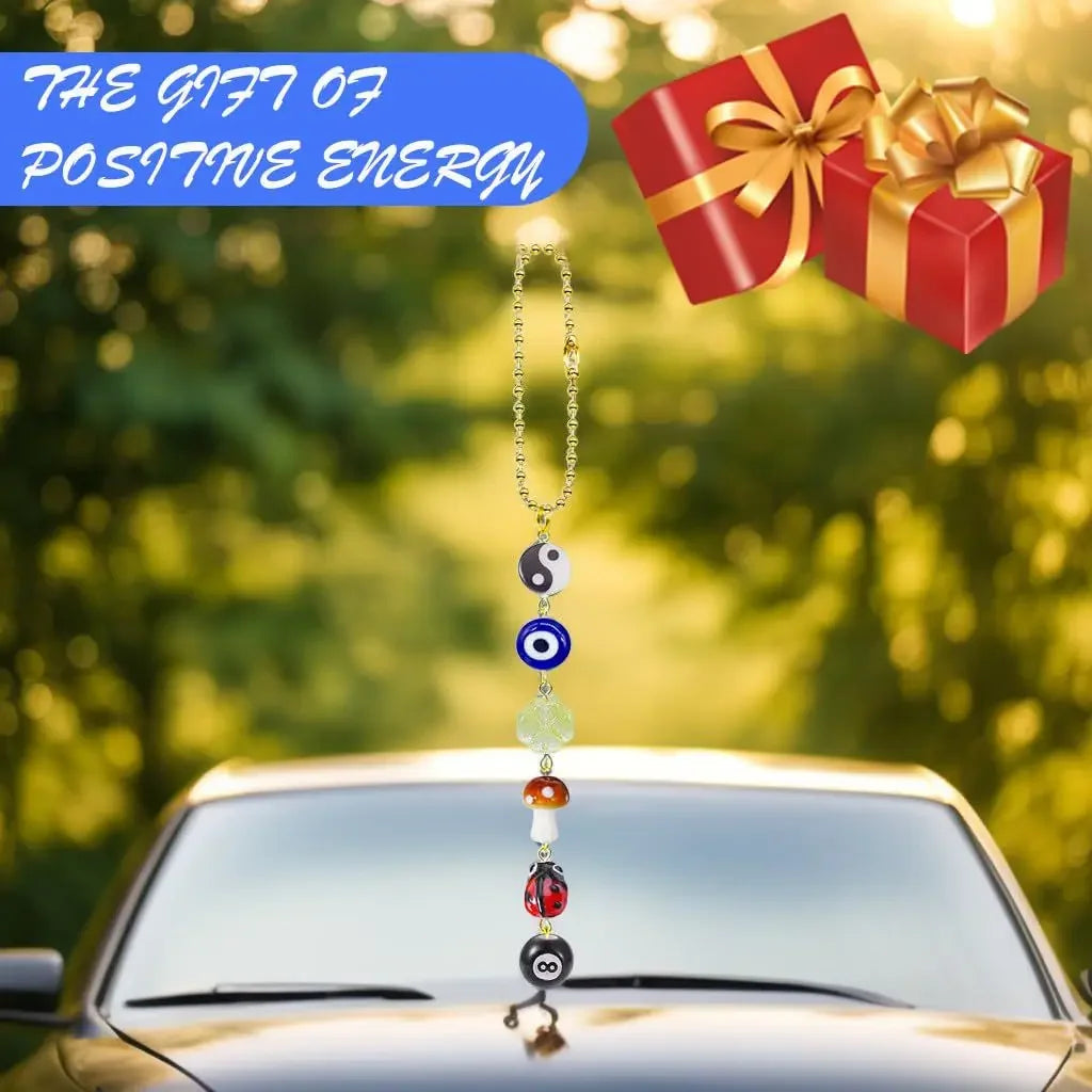Bohemian Evil Eye 8-Ball Mushroom Clover Ladybug Yin Yang Car Pendant for Women