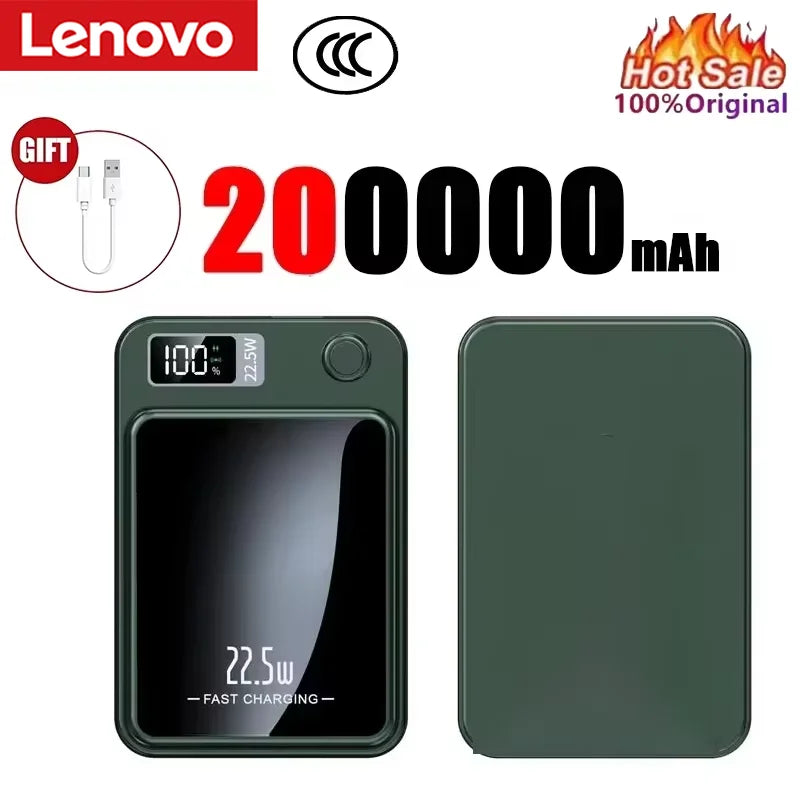 Lenovo 2026 200000mAh Magnetic Wireless Power Bank Portable Fast Charger For Magsafe Auxiliary Battery For iphone Huawei Samsung