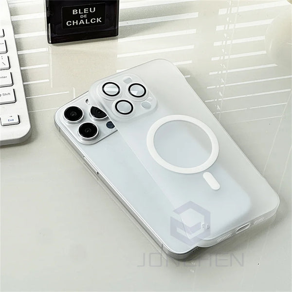 Magnetic Frameless Matte Clear Case For iPhone 16 15 14 12 13 Pro Max 16pro Ultra Thin Translucent Frosted Len Cover For Magsafe