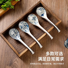 Soup Spoons Japanese Ceramic Kitchen Tableware Creative Retro Long-Handled Bone China Eating Scoop Dinnerware Stirring Teaspoon Kitchen Tools, Cooking Utensils