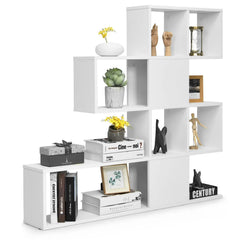 GOFLAME 5-Tier Bookshelf, Modern Ladder Style Room Divider, Free Standing Wooden Display Shelf for Books Office Furniture