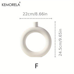 Nordic Ceramic Vase Circular Hollow Donuts Flower Pot Home Living Room Decoration Accessories Interior Office Desktop Decor Gift