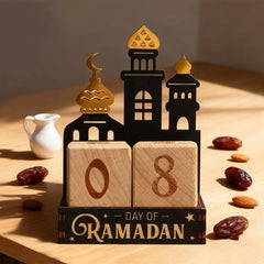 Ramadan Countdown Calendar Wooden Ornament Eid Mubarak Calendar Blocks Decoration for Home Islamic Muslim Party Supplies Gifts