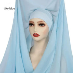 Instant Chiffon Hijab with Magnetic Buckle – Solid Color Scarf