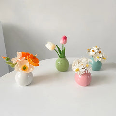 Ins Ceramics Flower Vase Nordic Hydroponics Vases Creative Room Decor Mini Flower Bottle Pots Desktop Ornament Craft