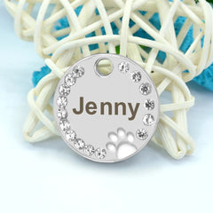 Personalized Dog Cat ID Tag Bling Rhinestone Puppy Kitten Name Tags Anti-lost Pet Collar Accessories Free Engraved Pet Products