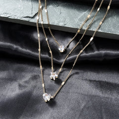Trendy Zircon Pendant Necklace Multilayer Chain Choker Fashion Female Party Shiny Jewelry Gift