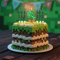 7Pcs Pixel Miner Birthday Cake Candles Topper for Pixel Theme Party Anniversary Party Video Game Party Supplies for Boys Girls