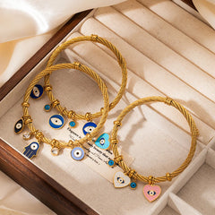 ANENJERY 316L Stainless Steel Colorful Eyes Heart Beads Drip Oil Pendant Bracelet for Women Men Personality Fashion Jewelry Gift