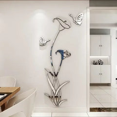 DIY Butterfly Lily Flower Wall Decal Acrylic Mirror Flower Wall Sticker Murals for Living Room Bedroom TV Background Home Decor