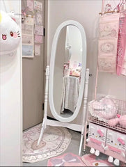 French Retro Solid Wood Floor Mirror Medieval Living Room Bedroom Dressing Mirrors Clothing Store Full-body Fitting Mirror
