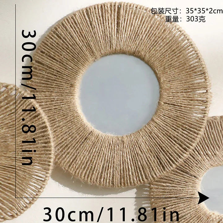 Round Decorative Wall Mirrors Farmhouse Circle Mirror with Hemp Rope Boho Mirrors for Bedroom, Bathroom, Living Room Decor Gift