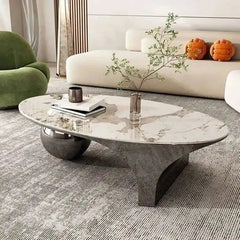 Nordic Oval Coffee Table Marble Top Luxury Design Metal Frame Legs Coffee Cabinet Living Room Floor Mueble Living Room Furniture