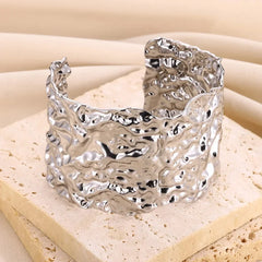 Wrinkle Texture Open Cuff Bracelet – Stainless Steel Bangle