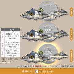 New Chinese style living room decoration painting 2025LED light clock wall mounted digital display electronic clock painting