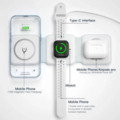 3 in 1 Magnetic Wireless Charger Pad for iPhone 16 15 14 13 Pro Max Apple Watch 9 8 AirPods Chargers Fast Charging Dock Station