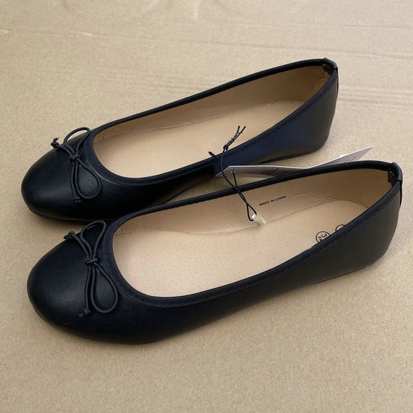 2026 Spring Elegant Bowknot Ballet Flats Classic Shoe Round Toe Comfort Slip-On Women Fashion Loafers Leather Mules Flat Shoes