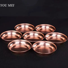 7 Pcs Nepal Altars Platter,Buddhism Red Copper Tribute Tray,Multiple Sizes Desktop Decoration Holy Luster Plate Buddhist Item