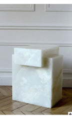 Luxury White Marble Nightstand Modern Bedside Table with Storage, Natural Stone Home Decor, Decorative End Table for Bedroom Furniture