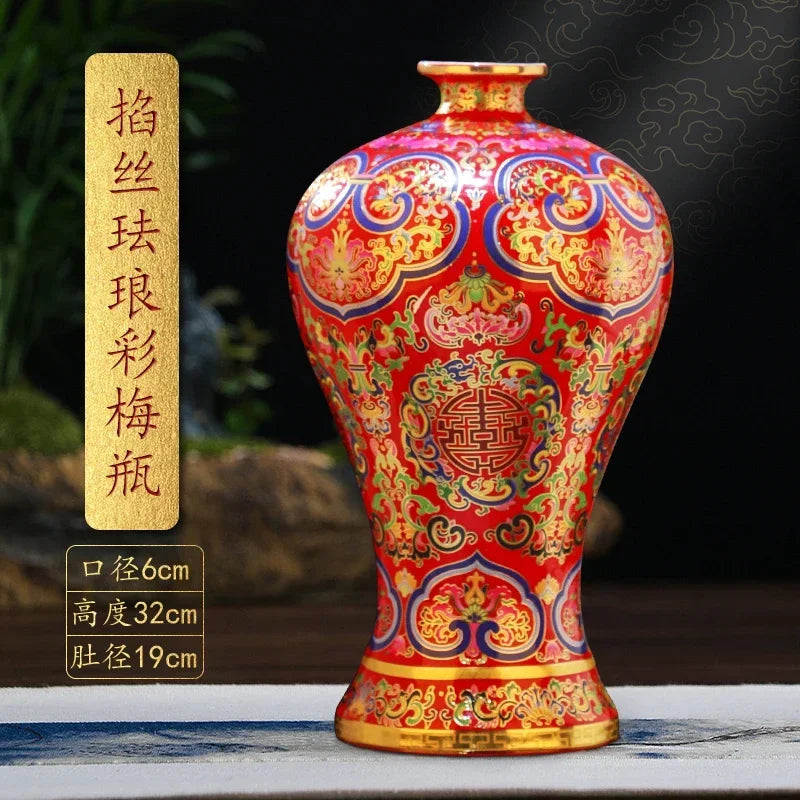 Jingdezhen-Ceramic Flower Vase Antique Enamel Pots for Plants Chinese Living Room Home Decor Versatile Practical Floor Ornaments